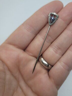 Antique Art Deco Sapphire, Enamel & Sterling Stick Pin